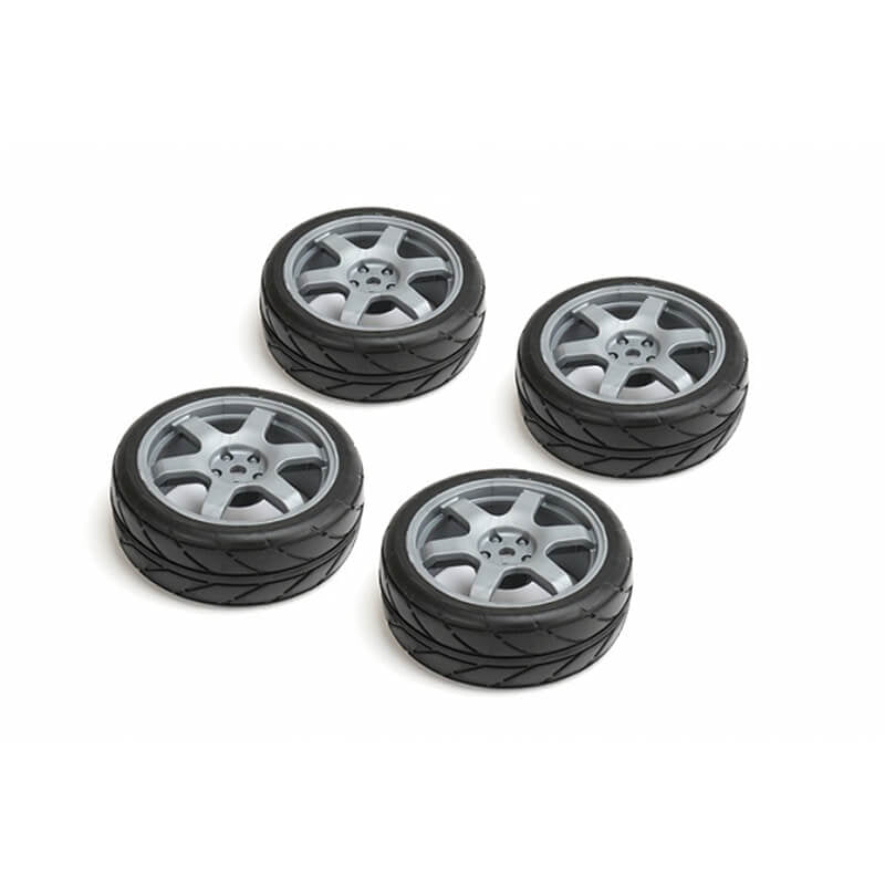 LOUISE RC - 1/10 Scale RC CAR Wheel & Tyres 6 SPOKE (Radials) Grey 26MM 4PCS (Offset-0MM) - LNHA488 (Fits Cars Such as Tamiya TT02)