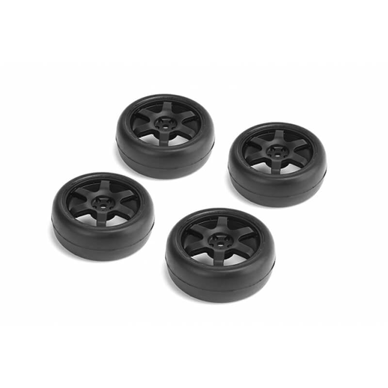 LOUISE RC - 1/10 Scale RC CAR Wheel & Tyres 6 SPOKE (SLICKS) Black 26MM 4PCS (Offset-0MM) - LNHA489 (Fits Cars Such as Tamiya TT02)