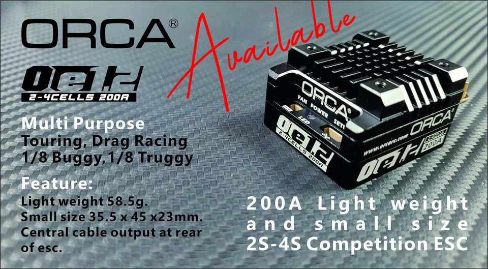 ORCA - OE1.2 – 200A 2-4S Brushless electronic speed controller (Black) 2-4S 1/8 - 1/10 to 1/12 ESC - OR-ES22OE12-4C