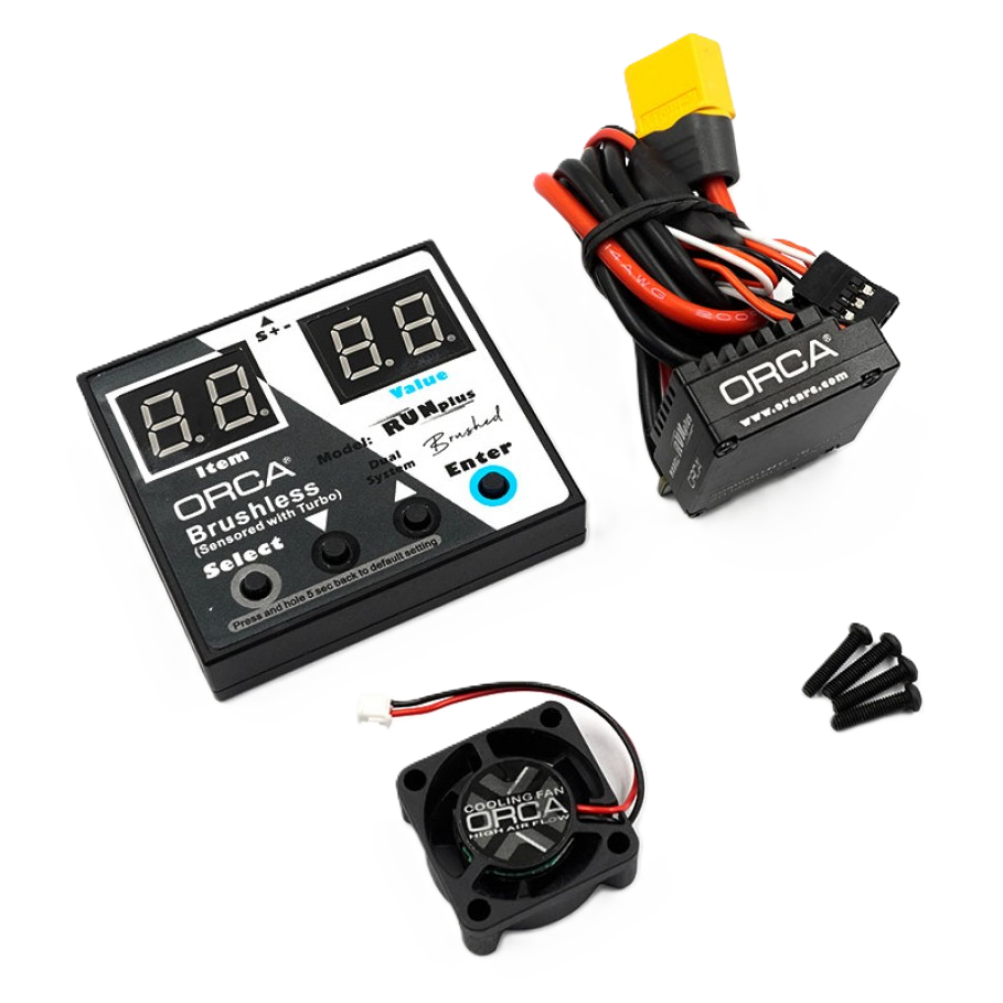 ORCA RunPlus – 80A Brushed or Brushless ESC & Program card (6-12.6V or 2-3S Lipo) (1/10th to 1/12 Vehicles) OR-ES23RUNPLUS