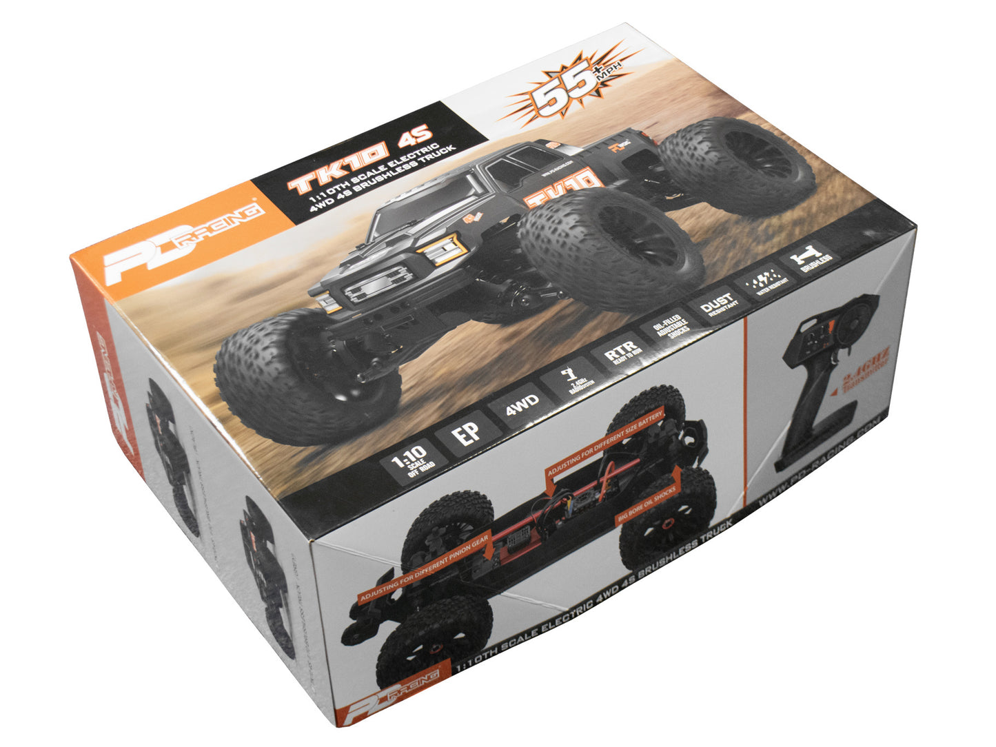 PD RACING - 1/10 4wd Radio Controlled RC BASHER Truck TK10 4S Brushless Truck (55MPH) - PD860R (No battery (IC5 plug) or charger included)