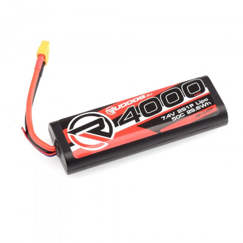 (SRuddog - 4000mah 50C RC Car/Buggy 7.4v LiPo rounded stick pack battery – XT60 plug