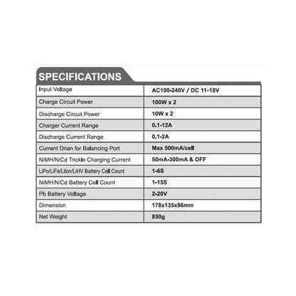 SKY RC - T200 AC/DC 12A PRO DUAL CHARGER LiPo/LiIon/LiFe/LiHV - SK-100155-04