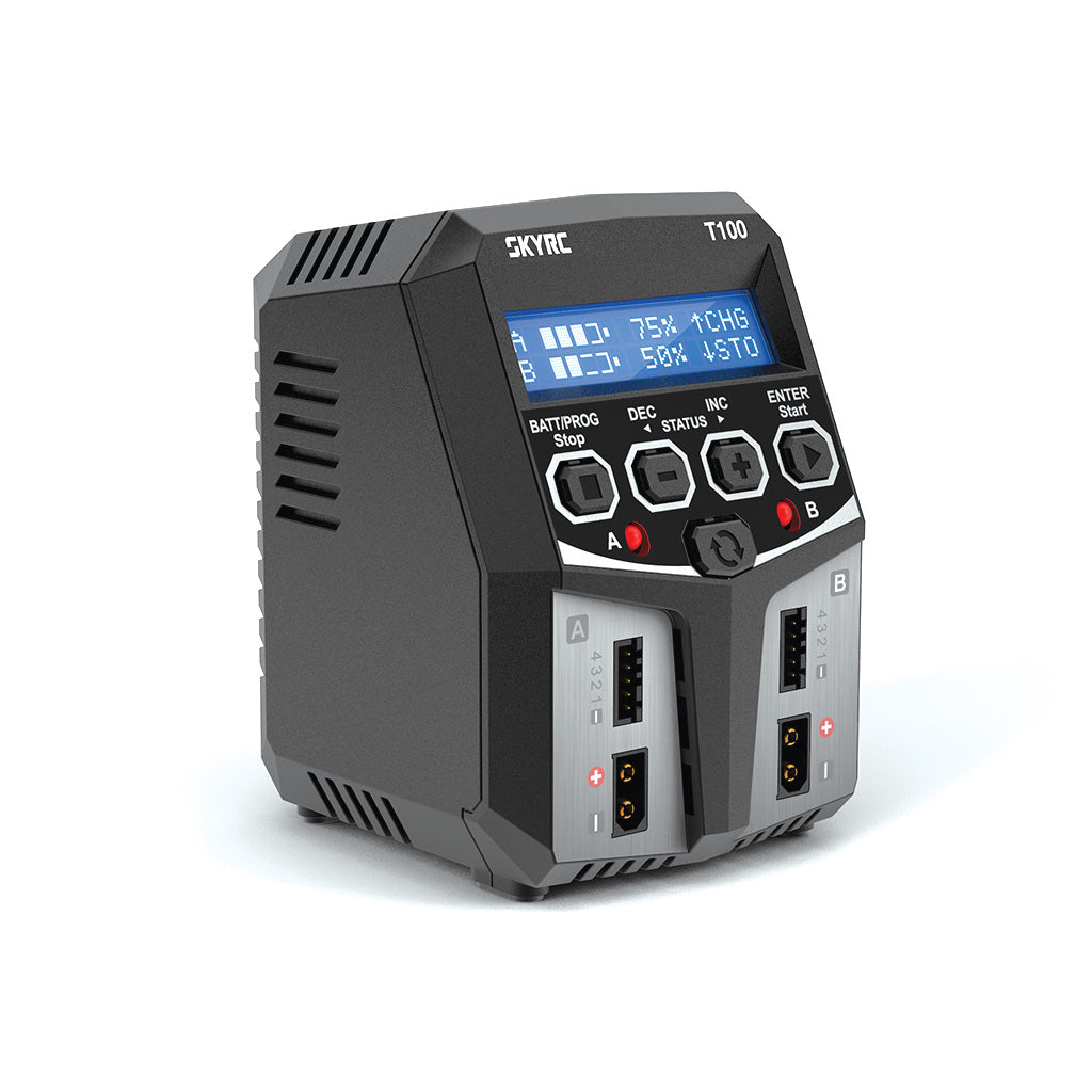 SKY RC - T100 DUAL 5A 2-4S LiPo/LiIon/LiFe/LiHV/NiMh BATTERY CHARGER AC/DC - SK-100162 (2x XT60 Charge Leads Required)