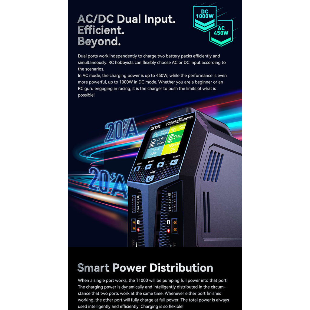 SKY RC - T1000 1000W Maestro AC/DC LIPO/LIFE/NIMH/LIHV DUAL Charger - SK-100182-03
