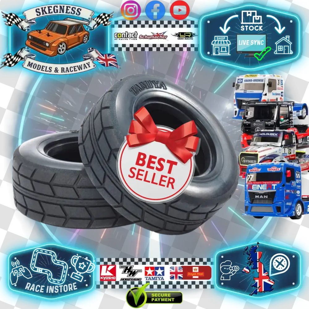 TAMIYA - 51589 - TT01E 1/14 RC RACING EURO TRUCK TYRES / TIRES (2Pcs CARPET & TARMAC) - TRUCK tyres