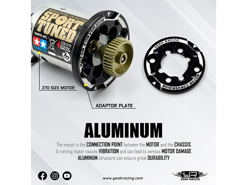 Yeah Racing - Aluminum 540 Motor Mount Conversion For 370 380 Motor - YA-0720BK