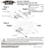 YEAH RACING - Aluminum Front Lower Arm Set For Tamiya TT02 - T02-001BU